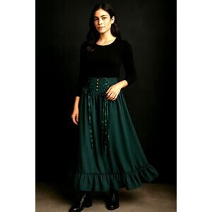 Scarlet Darkness Teal Corset Waist Maxi Skirt Gothic Witchy Small NWT